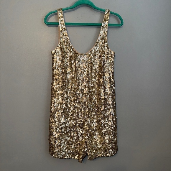EUC French Connection Dia Shine Gold Sequin Romper Size Small - Picture 2 of 7